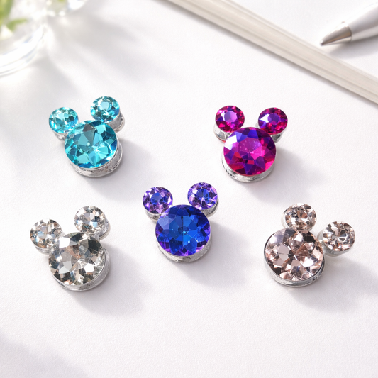 Perle Tête de Souris en Métal et Strass – Style Mickey – Compatible Tiges – Couleurs au Choix