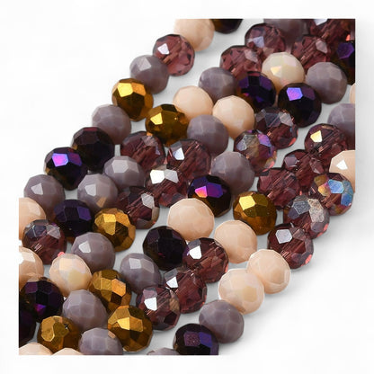 Perles en Verre à Facettes – Rondelles Violet et Doré – 6x5 mm
