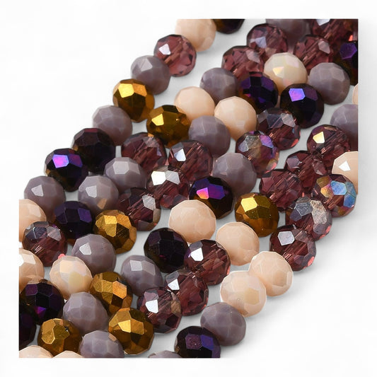 Perles en Verre à Facettes – Rondelles Violet et Doré – 6x5 mm