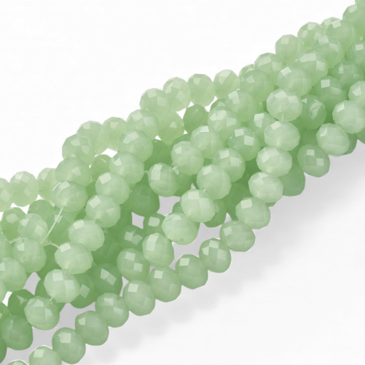 Fil de 100 Perles en Verre Facettées – 6x5 mm – Vert opaline
