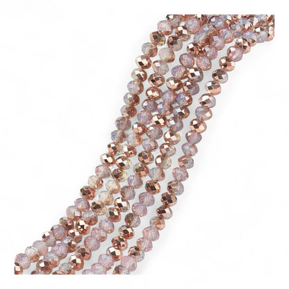 Fil de Perles en Verre Imitation Jade – Facettées Rose et Cuivré – 10x8 mm