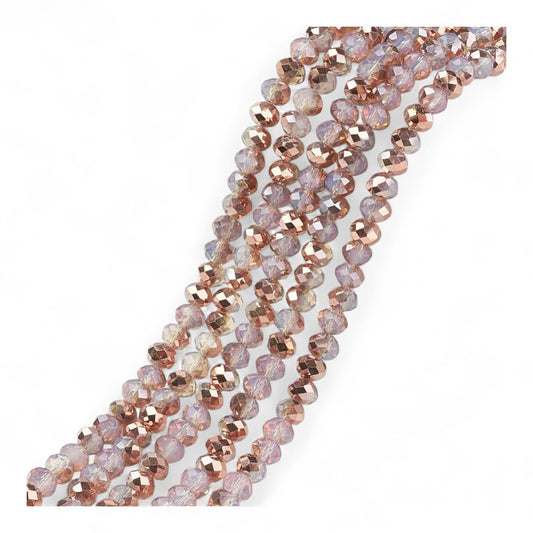 Fil de Perles en Verre Imitation Jade – Facettées Rose et Cuivré – 10x8 mm