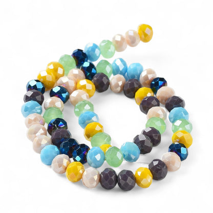 Perles en Verre à Facettes – Rondelles Multicolore Bleu et Jaune  – 8x6 mm
