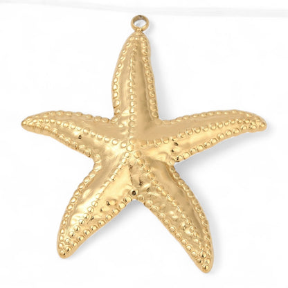 x1 Grand Pendentif Étoile de mer en acier inox 304 – Plaqué or 18K IP – 40 mm