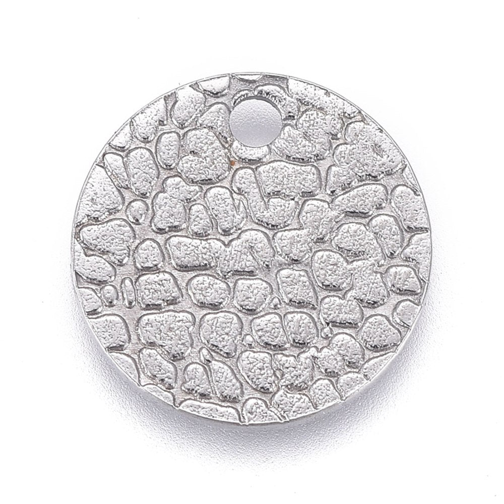 x2 Breloques Rondes Texturées en Acier Inoxydable 304 – 10 mm