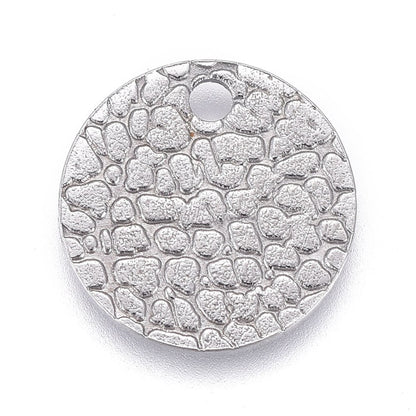 x2 Breloques Rondes Texturées en Acier Inoxydable 304 – 10 mm