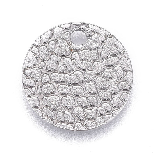 x2 Breloques Rondes Texturées en Acier Inoxydable 304 – 10 mm
