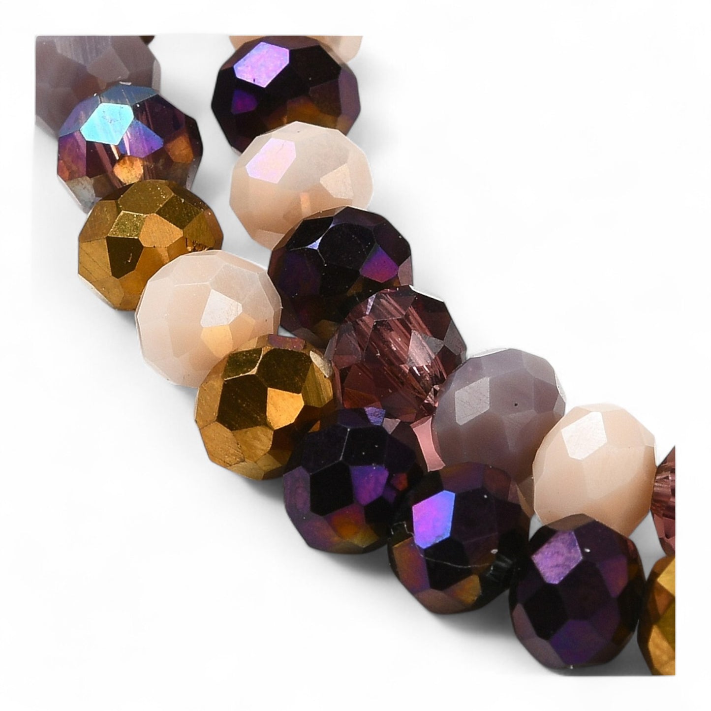Perles en Verre à Facettes – Rondelles Violet et Doré – 6x5 mm