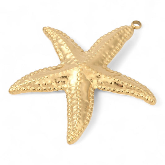 x1 Grand Pendentif Étoile de mer en acier inox 304 – Plaqué or 18K IP – 40 mm