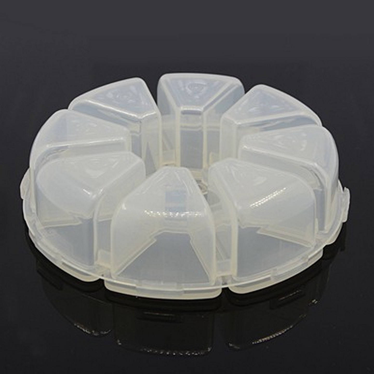 Boîte Ronde à 8 Compartiments – Plastique Transparent – 10 cm