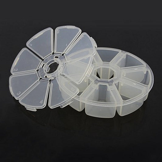 Boîte Ronde à 8 Compartiments – Plastique Transparent – 10,5 cm