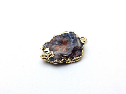 Connecteur en tranche d’agate naturelle Druzy – Gris et laiton doré