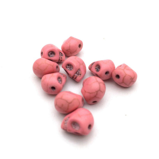 x10 Perles Crâne en Howlite synthétique – Rose – 10 mm