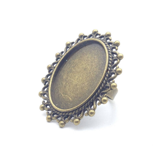 Support de Bague à Fond Plat Ovale – 18x25 mm – Cuivre Bronze