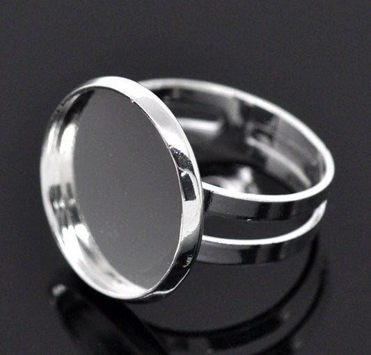 Support de Bague Réglable à Fond Plat Rond – 16 mm – Cuivre Argenté Clair