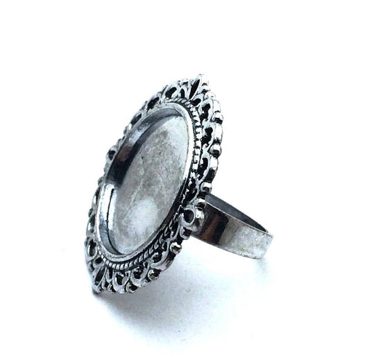 Support de Bague Réglable à Fond Plat Rond – 20 mm – Cuivre Argenté Vieilli