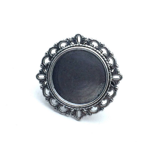 Support de Bague Réglable à Fond Plat Rond – 20 mm – Cuivre Argenté Vieilli