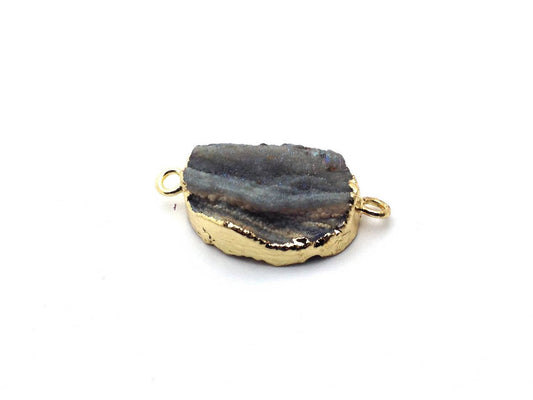 Connecteur en tranche d’agate naturelle Druzy – Gris et laiton doré