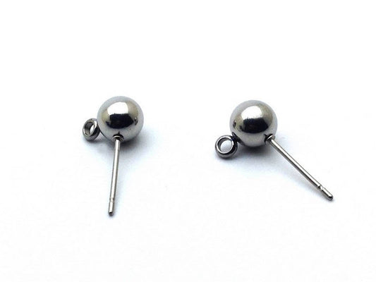1 paire de clous d’oreilles boule avec anneau – Acier inox 304