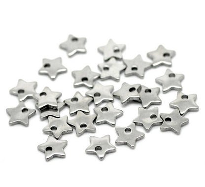 x5 Pendentifs étoile 5 branches – Acier inoxydable – 6x6mm – Argent mat