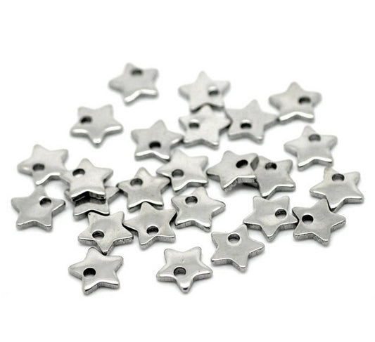x5 Pendentifs étoile 5 branches – Acier inoxydable – 6x6mm – Argent mat