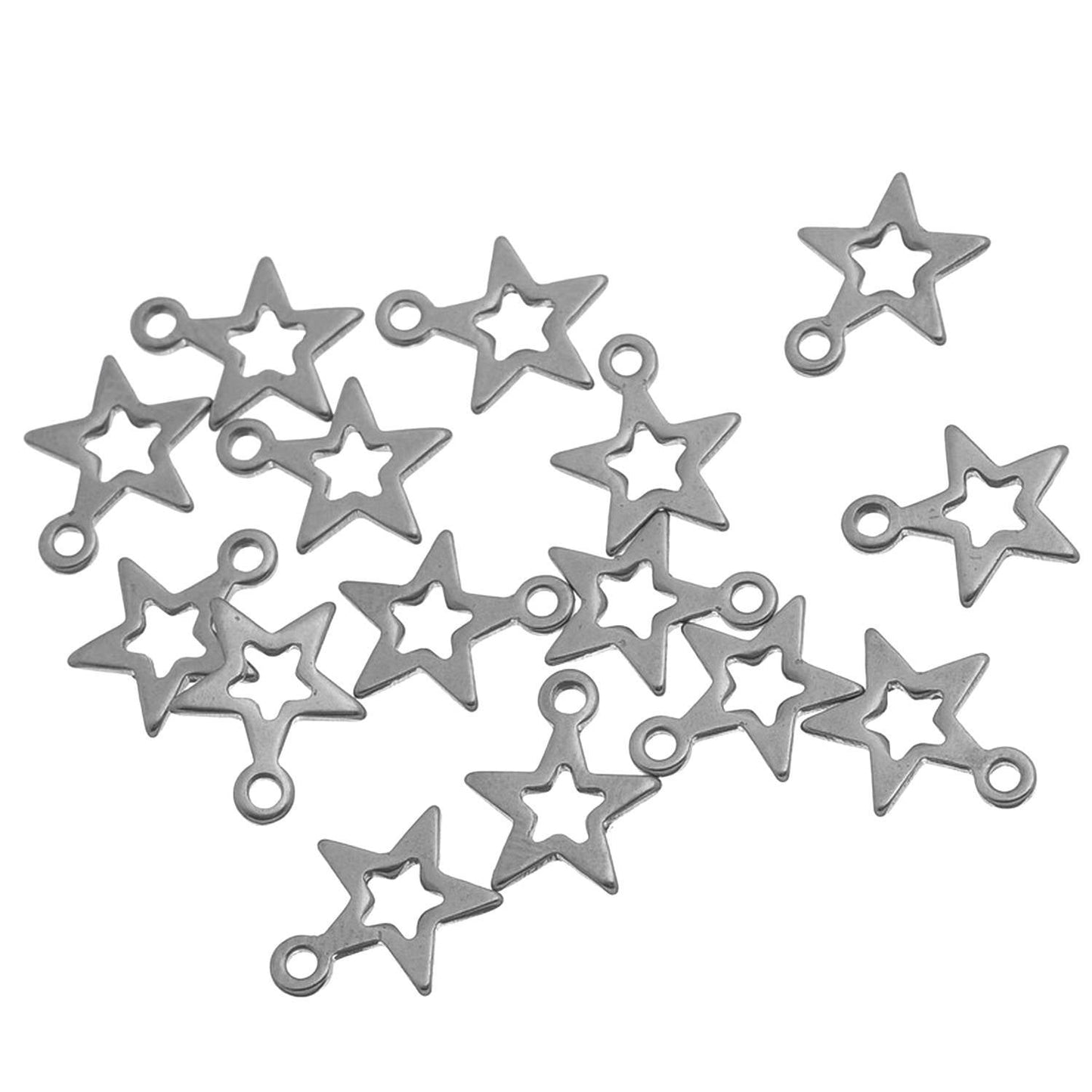 x5 Pendentifs étoile creuse – Acier inoxydable 304 – 10x9mm – Argent mat