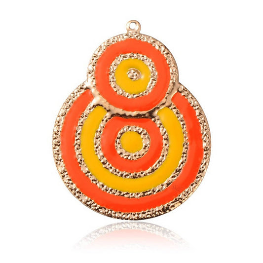 x1 Pendentif rond plats ou calebasse – Fer émaillé doré – Rose foncé ou Orange – 48x63mm