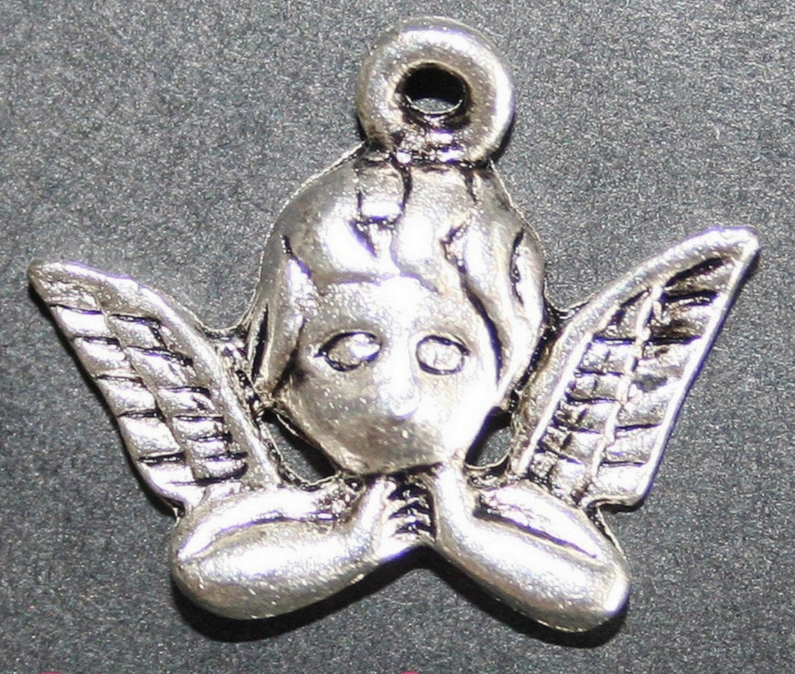 x5 Pendentifs Ange Ailé en métal argenté foncé – 20x13 mm