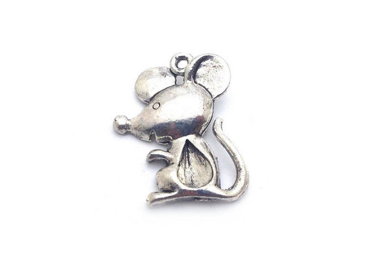 x2 Breloques Souris en métal argenté foncé – 19x24 mm