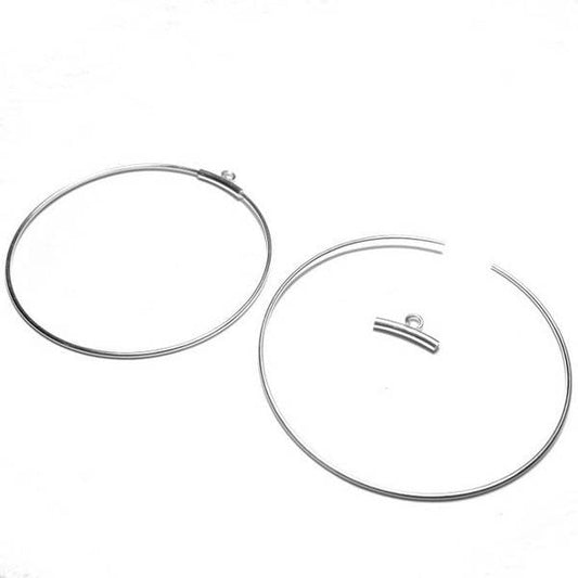 1 paire de créoles en Argent 925 – 40mm | Fil 0,7mm + Tube Courbé avec Anneau