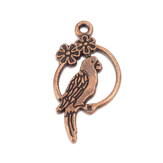 x5 Breloques Oiseaux – Perroquets en métal cuivre – 28x14,5 mm
