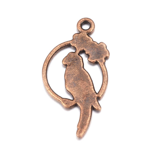 x5 Breloques Oiseaux – Perroquets en métal cuivre – 28x14,5 mm