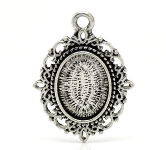 x1 Pendentif Support Cabochon Ovale – 13x18 mm en Métal Argenté Vieilli