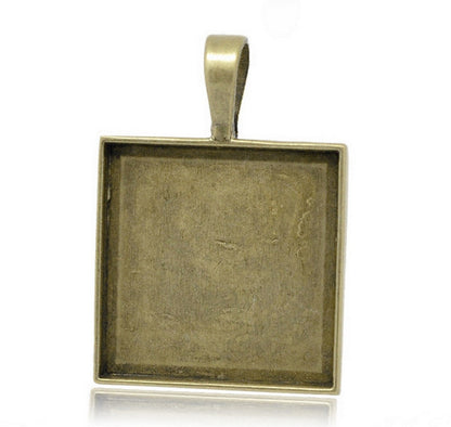 x1 Pendentif Support Cabochon Carré – 25 mm en Métal Bronze