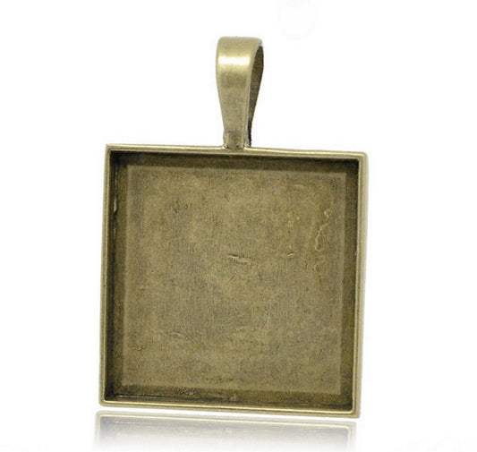 x1 Pendentif Support Cabochon Carré – 25 mm en Métal Bronze