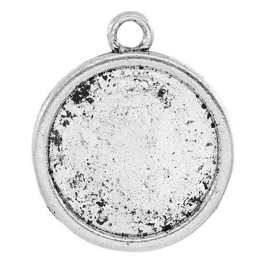 x1 Pendentif double face pour cabochon 20 mm – Métal argenté vieilli