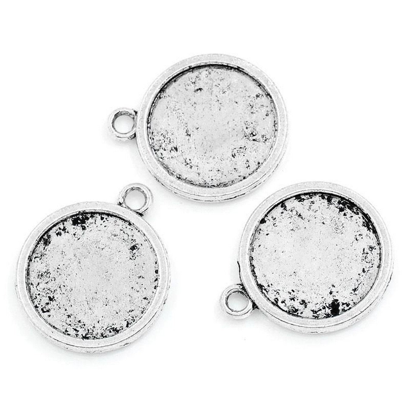 x1 Pendentif double face pour cabochon 20 mm – Métal argenté vieilli