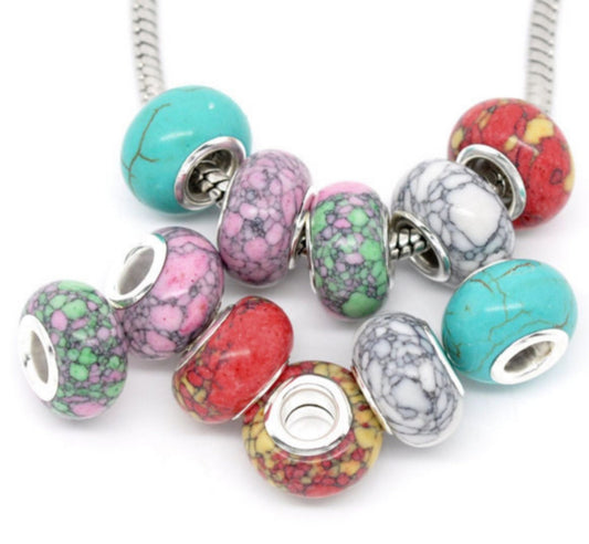 x1 Perle Européenne Effet Howlite – Gros Trou 4 mm