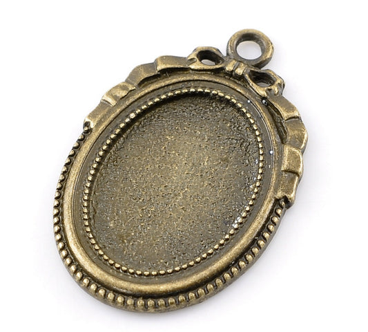 x1 Pendentif Support Cabochon Ovale – 18x25 mm en Métal Bronze