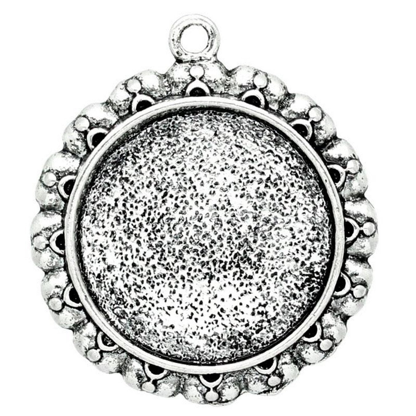 x1 Pendentif support cabochon 20 mm – Métal argenté vieilli