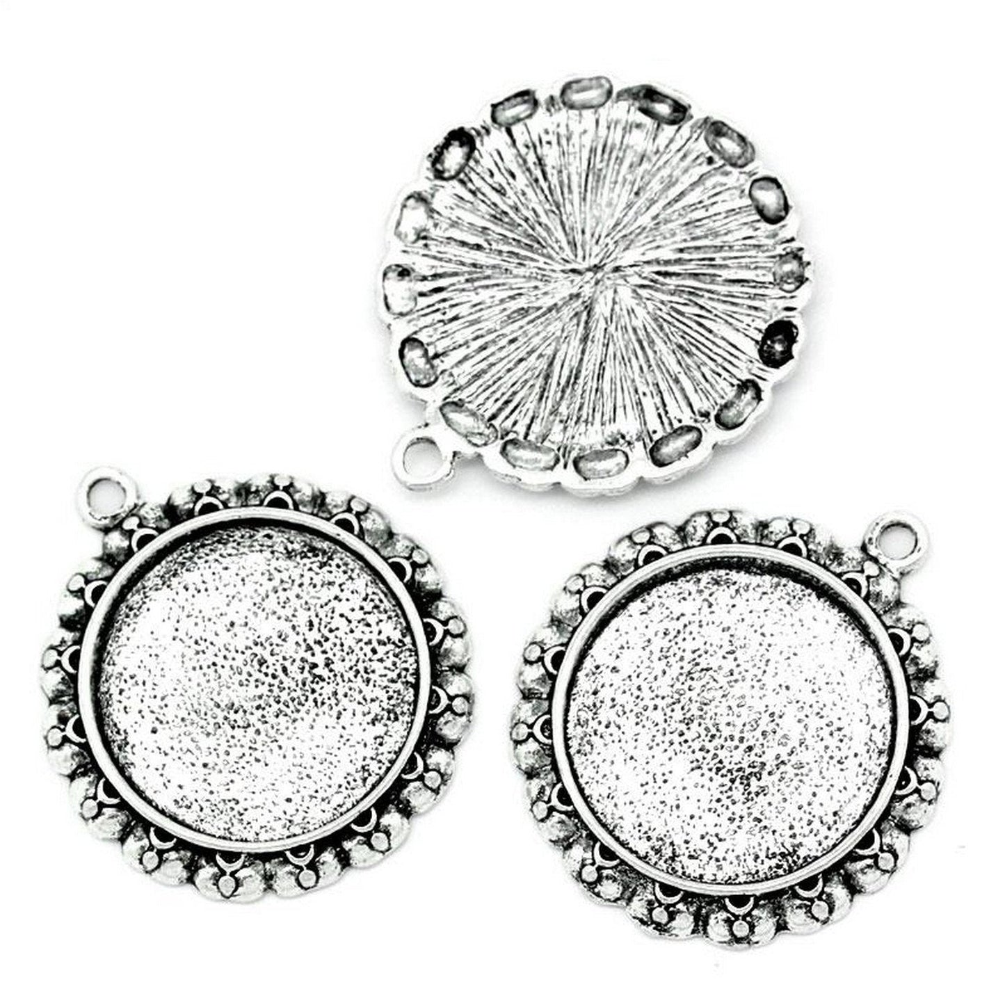 x1 Pendentif support cabochon 20 mm – Métal argenté vieilli