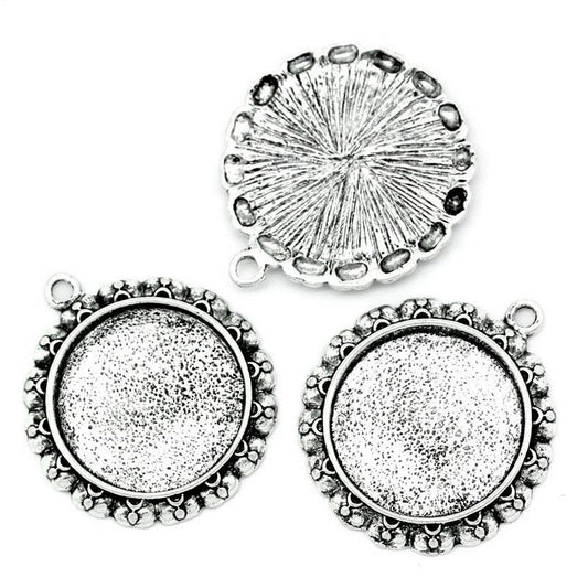 x1 Pendentif support cabochon 20 mm – Métal argenté vieilli