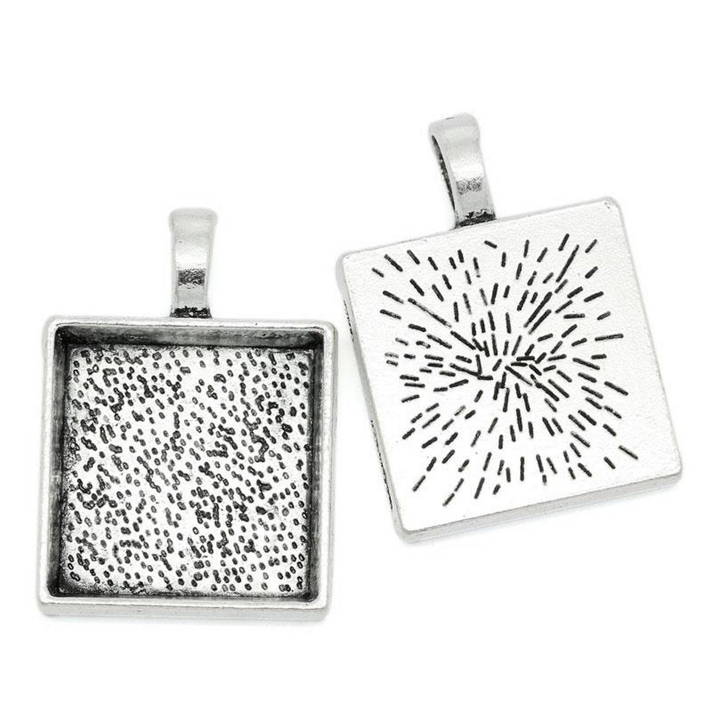 x1 Pendentif support cabochon carré 20 mm – Métal argenté