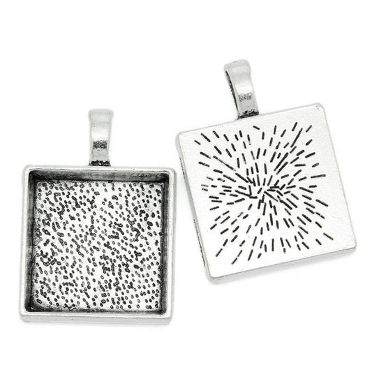 x1 Pendentif support cabochon carré 20 mm – Métal argenté