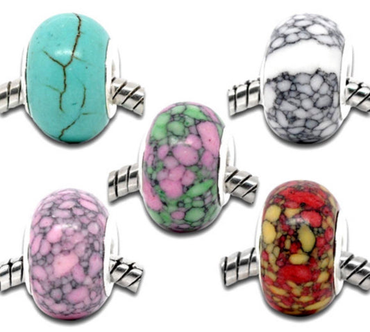 x1 Perle Européenne Effet Howlite – Gros Trou 4 mm