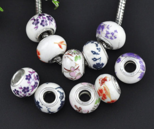 x1 Perle Européenne en Porcelaine – Gros Trou 4 mm