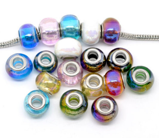 x1 Perle Européenne en Verre Irisé – Gros Trou 4 mm