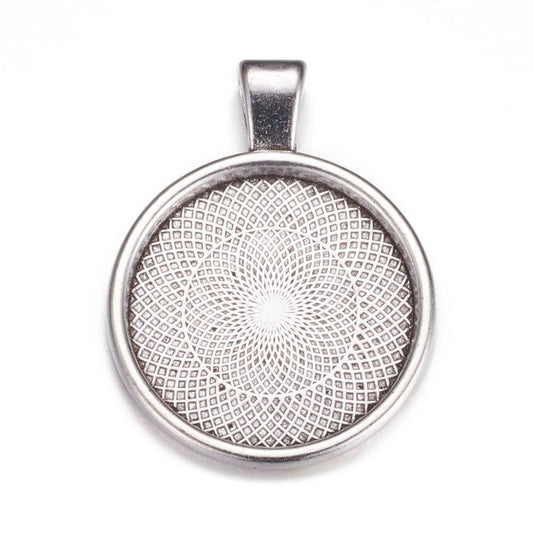 x1 Pendentif support cabochon 25 mm – Métal argenté vieilli
