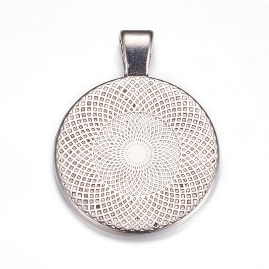 x1 Pendentif support cabochon 25 mm – Métal argenté vieilli