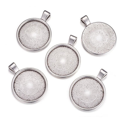 x1 Pendentif support cabochon 25 mm – Métal argenté vieilli